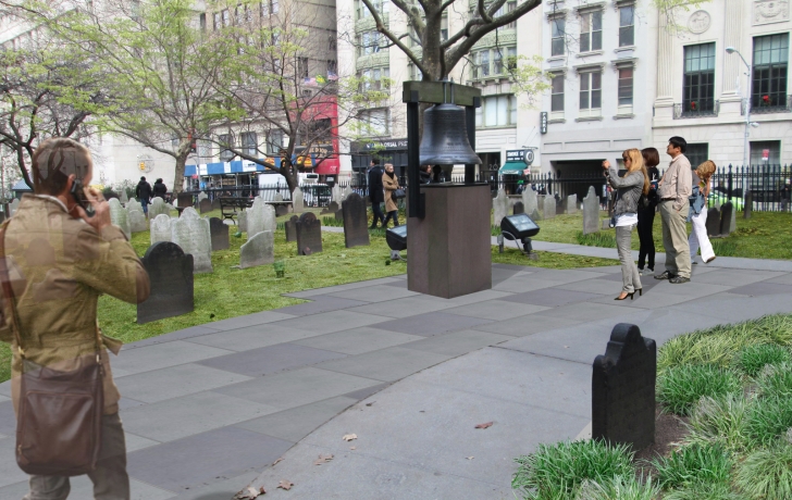 Bluestone pavers are proposed to be installed around the Bell of Hope to match the few that are now there. Rendering: Mathews Nielsen Architects Bluestone pavers are proposed to be installed around the Bell of Hope to match the few that are now there. Rendering: Mathews Nielsen Architects